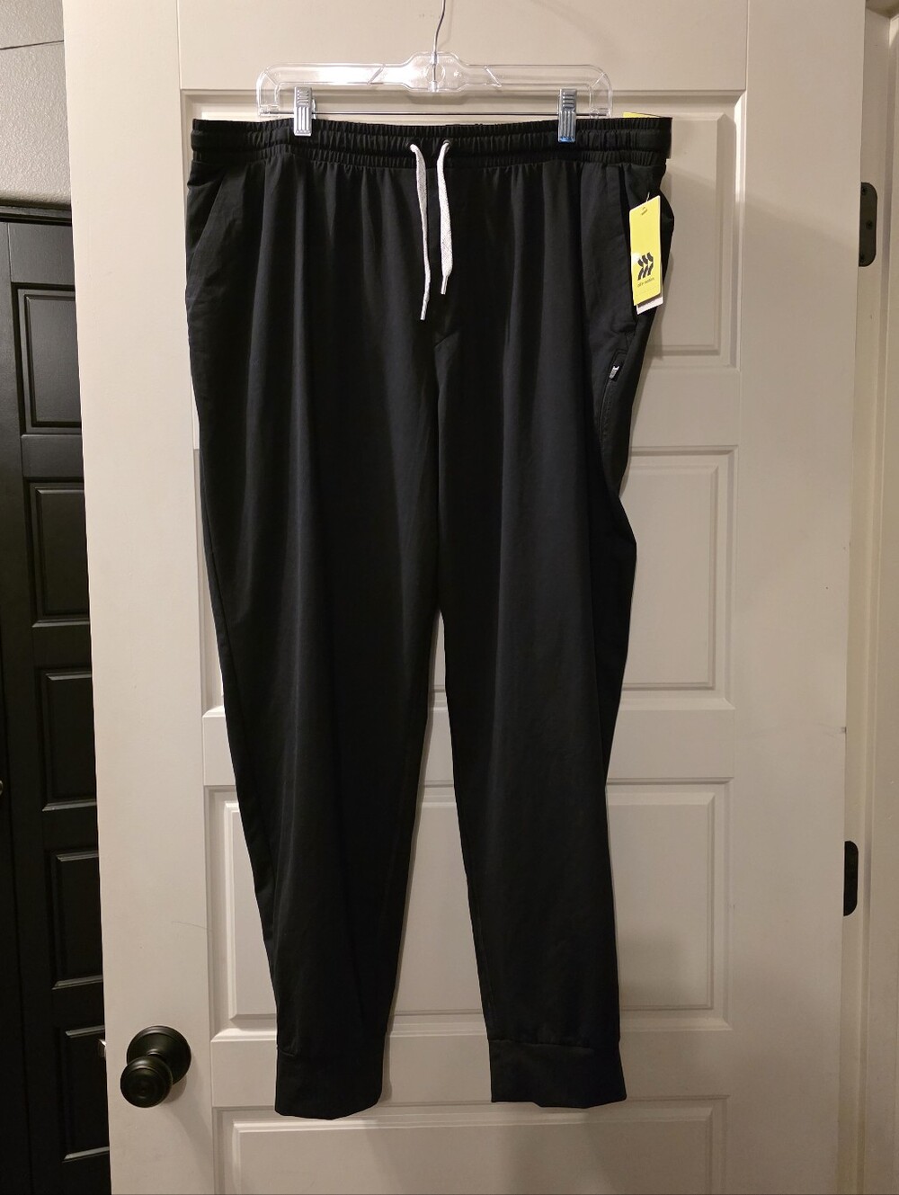 Men's Black Athletic Soft Stretch Jogger Pants - Regular Fit Size XL